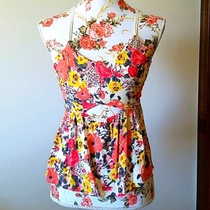 Free People Floral Halter Top - Red, Yellow, White